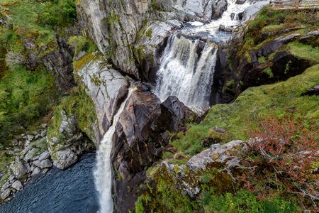 Waterfall Pozo de los Humos (smoke pit) in Spain. Famous tourist attractions and landmarks destination in Salamanca. Spain.の写真素材