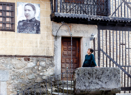 Mogarraz, Spain - April 20, 2019: Portraits of Mogarraz. Images of neighbors past and present guard the streets of this charming alpine village. Portraits are based on a series of 388 photographs taken in 1967, After more than 50 years  local artist Floreのeditorial素材