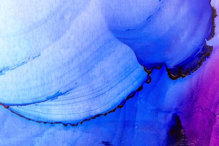 Alcohol Ink Artwork. Blue and purple Abstract background. Hand painted ink texture. Modern art. の写真素材