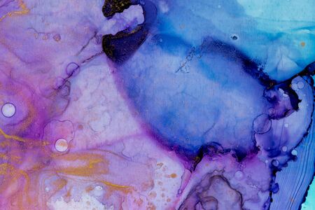 Deep blue and purple abstract background. Alcohol Ink Design. Modern contemporary art. Trendy wallpaper. Hand painted ink texture.の写真素材