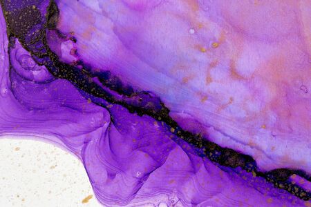 Pink, purple and gold ethereal world abstract background. Alcohol ink technique. Hand painted ink texture.の写真素材