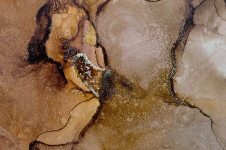 Chocolate and caramel abstract texture background. Alcohol Ink Artwork. Modern contemporary art. Hand painted alcohol ink texture.の写真素材