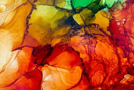 Vibrant Abstract artwork. Trendy wallpaper. Ink colors bright, luminous and translucent. Modern contemporary art.の写真素材