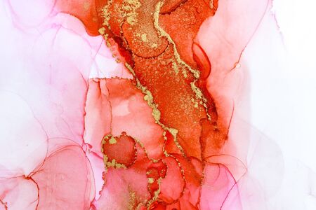 Luxurious Red and Gold Abstract Background Ink Design. Trendy Wallpaper. Modern Contemporary Artの写真素材