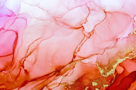 Luxurious Red and Gold Abstract Background. Ink Design. Trendy Wallpaper. Modern Contemporary Art.の写真素材