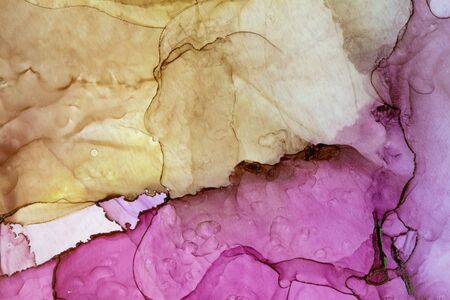 Alcohol ink technique brown and pink. Hand painted ink texture. Modern art. Abstract colorful background.の写真素材