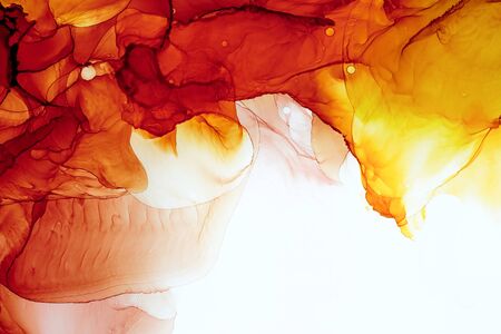Alcohol Ink Smears on Aluminium. Oriental Ink Painting. Fire Tones  Texture. Shimmering Modern Art. Colorful Artwork. Watercolor Background Texture.の写真素材