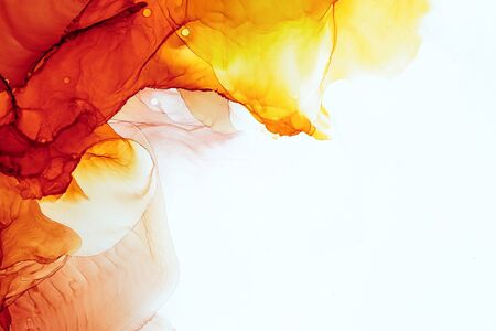 Alcohol Ink Smears on Aluminium. Oriental Ink Painting. Fire Tones  Texture. Shimmering Modern Art. Colorful Artwork. Watercolor Background Texture.の写真素材