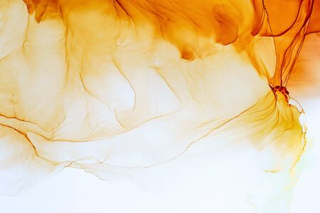 Alcohol Ink Smears on Aluminium. Oriental Ink Painting. Fire Tones  Texture. Shimmering Modern Art. Colorful Artwork. Watercolor Background Texture.の写真素材