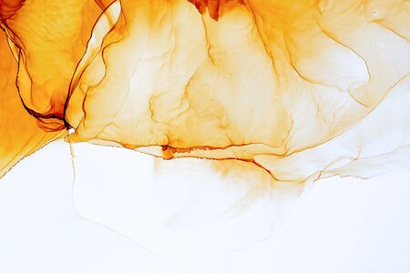 Alcohol Ink Smears on Aluminium. Oriental Ink Painting. Fire Tones  Texture. Shimmering Modern Art. Colorful Artwork. Watercolor Background Texture.の写真素材