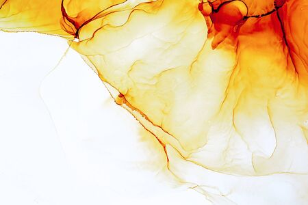 Alcohol Ink Smears on Aluminium. Oriental Ink Painting. Fire Tones  Texture. Shimmering Modern Art. Colorful Artwork. Watercolor Background Texture.の写真素材