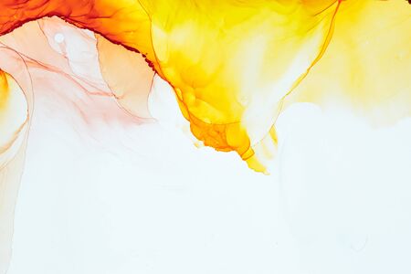 Alcohol Ink Smears on Aluminium. Oriental Ink Painting. Fire Tones  Texture. Shimmering Modern Art. Colorful Artwork. Watercolor Background Texture.の写真素材