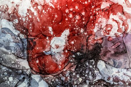 Abstract modern painting background. Contemporary art. Oil and alcohol inks painting on canvas. Mixing of painting techniques. の写真素材