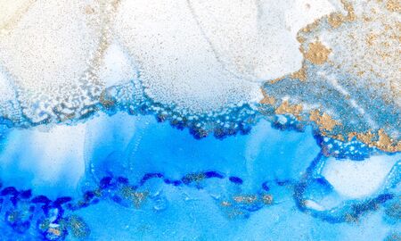 Abstract Great Barrier Reef Background. Alcohol inks painting on canvas. Modern art. Contemporary art.の写真素材