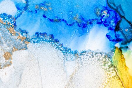 Abstract Great Barrier Reef Background. Alcohol inks painting on canvas. Modern art. Contemporary art.の写真素材