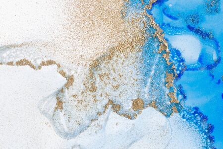 Abstract Coral Reef Beach Background. Alcohol inks painting on canvas. Modern art. Contemporary art.の写真素材