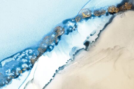 Abstract Great Barrier Reef Background. Alcohol inks painting on canvas. Modern art. Contemporary art.の写真素材