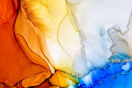 Abstract Coral Reef Beach Background. Alcohol inks painting on canvas. Modern art. Contemporary art.の写真素材