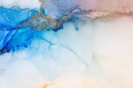 Abstract Coral Reef Beach Background. Alcohol inks painting on canvas. Modern art. Contemporary art.の写真素材