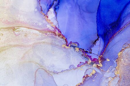 Magic Alcohol ink Abstract background. Modern art. Abstract artwork. Trendy blue and gold wallpaper.の写真素材
