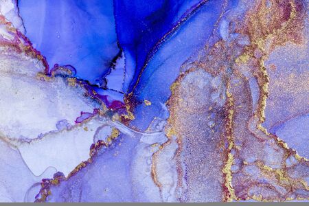 Magic Alcohol ink Abstract background. Modern art. Abstract artwork. Trendy blue, pink and gold wallpaper.の写真素材
