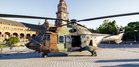 Medium Transport Helicopter HU-21- Superpuma. Display of military vehicles.のeditorial素材
