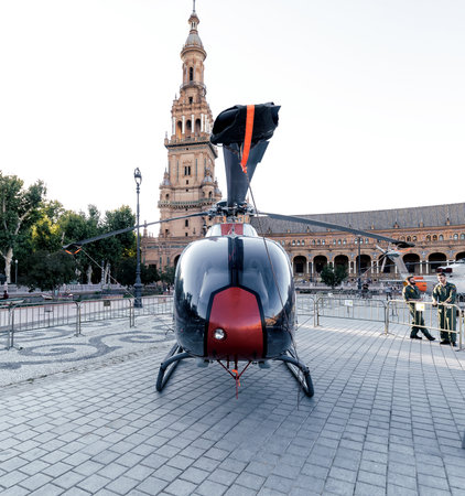 Seville, Spain - May 29, 2019: Eurocopter EC 120 ColibrÃ­. Display of military vehicles. Spanish Armed Forces Day.のeditorial素材