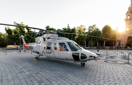 Seville, Spain - May 29, 2019: Sikorsky S-76 Spirit. Display of military vehicles. Spanish Armed Forces Day.のeditorial素材