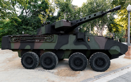 Seville, Spain - May 29, 2019: MOWAG Piranha IIIC. Marine infantry 8x8 armored vehicle. Display of military vehicles. Spanish Armed Forces Day.のeditorial素材