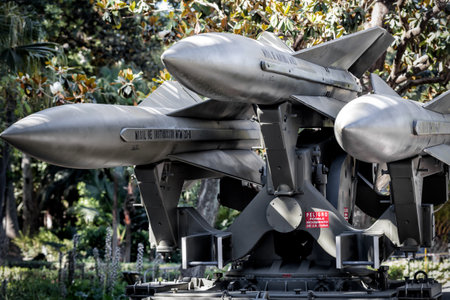 Seville, Spain - May 30, 2019: Closeup of Hawk missile system during exhibition the Spanish Armed Forces Day celebrated in Seville.のeditorial素材