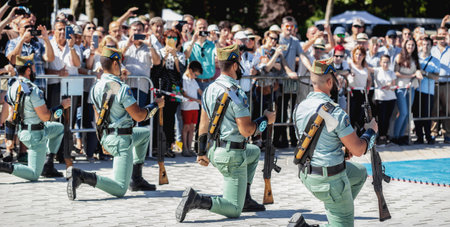 Seville, Spain - May 30, 2019: Spanish legion soldiers (unit of the Spanish Army and Spain's Rapid Reaction Force.)  during display of Spanish Armed Forces Day in Seville, Spainのeditorial素材