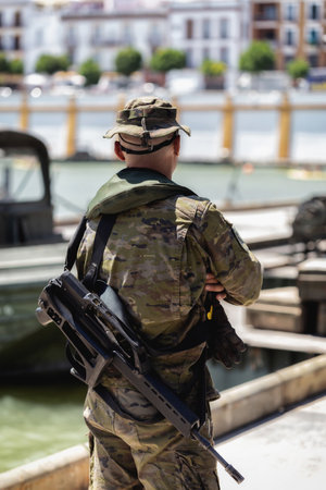 Seville, Spain - May 30, 2019: Portrait of Pontonier and Engineering Specialities Regiment during...