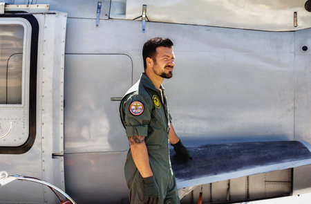 Seville, Spain - May 30, 2019: Portrait of Army rescue swimmer during display of Spanish Armed Forces Day in Seville, Spainのeditorial素材