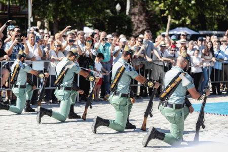 Seville, Spain - May 30, 2019: Spanish legion soldiers (unit of the Spanish Army and Spain's Rapid Reaction Force.)  during display of Spanish Armed Forces Day in Seville, Spainのeditorial素材