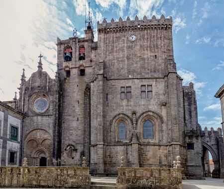 Tui Cathedral. Side facade with the Romanesque entrance. Tourism in Galicia. The most beautiful spots in Spain. Declared a Historic Artistic Siteの写真素材