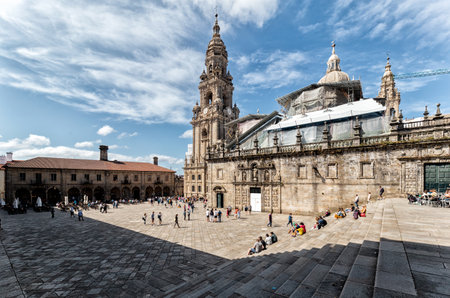 Santiago de Compostela, Spain - August 20 2019: Santiago de Compostela Cathedral . The cathedral is the reputed burial place of Saint James the Great, the apostle of Jesus Christ.のeditorial素材