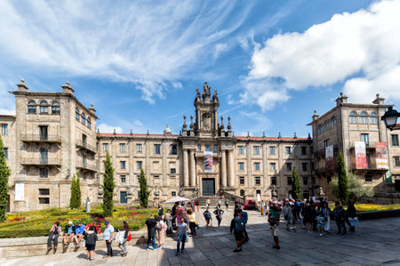 Santiago de Compostela, Spain - August 20 2019: University of Santiago de Compostela. Located in north-western Spain in the region of Galicia and founded in 1495, this proud institution has since established itself as one of the most respected universitieのeditorial素材