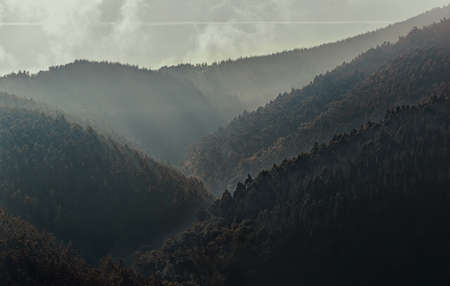 Mountain landscape in Los Oscos, Asturias. Biosphere Reserve located on the border of Asturias and Galicia in the northwest region of Spain.の写真素材