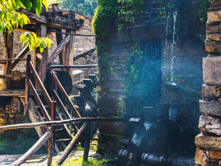 Water Mill in the village of Teixois, Los Oscos, Asturias. Ethnographic Site based on the integral use of the hydraulic energy of the river.の写真素材