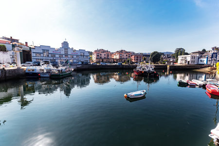 Puerto de Vega, Spain - August 23 2019: Beautiful and picturesque port in Puerto de Vega, Navia. It was awarded the title Â«Example town of AsturiasÂ» and chosen the most beautiful town in Asturias.のeditorial素材