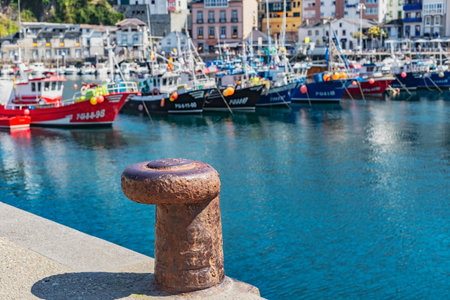 Luarca, Spain - August 23 2019: Colorful Fishery Harbor. Luarca. Asturias. Luarca is well known for its beautiful architecture, landscapes, gastronomy and tourist attractions.のeditorial素材