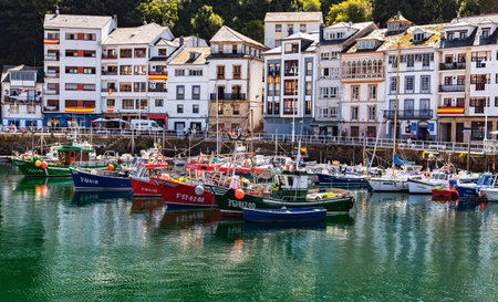 Luarca, Spain - August 23 2019: Colorful Fishery Harbor. Luarca. Asturias. Luarca is well known for its beautiful architecture, landscapes, gastronomy and tourist attractions.のeditorial素材
