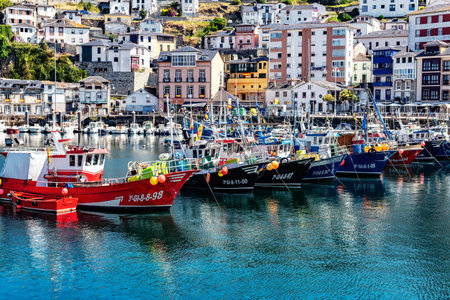 Luarca, Spain - August 23 2019: Colorful Fishery Harbor. Luarca. Asturias. Luarca is well known for its beautiful architecture, landscapes, gastronomy and tourist attractions.のeditorial素材
