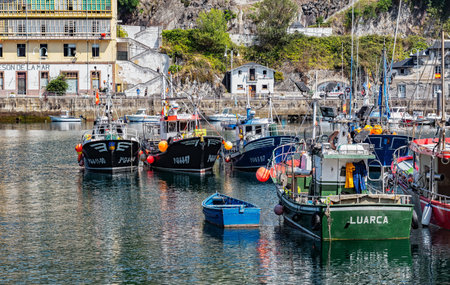 Luarca, Spain - August 23 2019: Colorful Fishery Harbor. Luarca. Asturias. Luarca is well known for its beautiful architecture, landscapes, gastronomy and tourist attractions.のeditorial素材