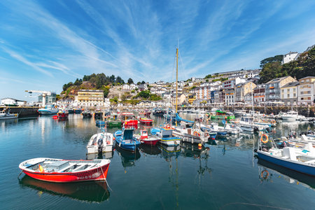 Luarca, Spain - August 23 2019: Colorful Fishery Harbor. Luarca. Asturias. Luarca is well known for its beautiful architecture, landscapes, gastronomy and tourist attractions.のeditorial素材