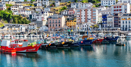 Luarca, Spain - August 23 2019: Colorful Fishery Harbor. Luarca. Asturias. Luarca is well known for its beautiful architecture, landscapes, gastronomy and tourist attractions.のeditorial素材
