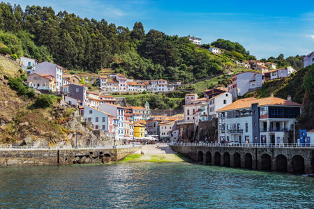 Traditional fishing village in Cudillero. Asturias. The most beautiful tourist spots in Spain.のeditorial素材