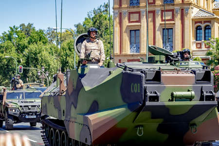 Seville, Spain - June 01, 2019: Campaign Artillery Group. Land army during display of Spanish Armed Forces Day in Seville, Spainのeditorial素材