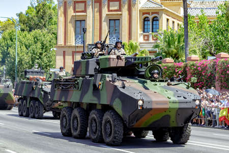 Seville, Spain - June 01, 2019: Campaign Artillery Group. Land army during display of Spanish Armed...
