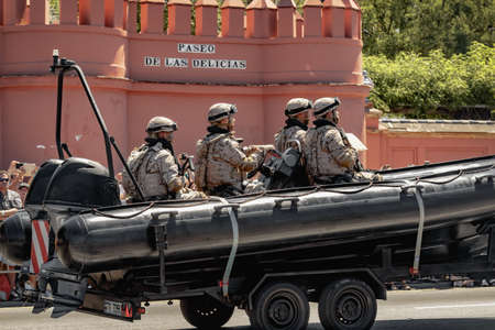 Seville, Spain - June 01, 2019: Special Naval Warfare Force. Marine Infantry Units during display of Spanish Armed Forces Day in Seville, Spainのeditorial素材